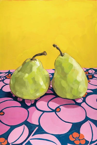 Pears: A Pair Of Pears On Yellow by Pretty Painter