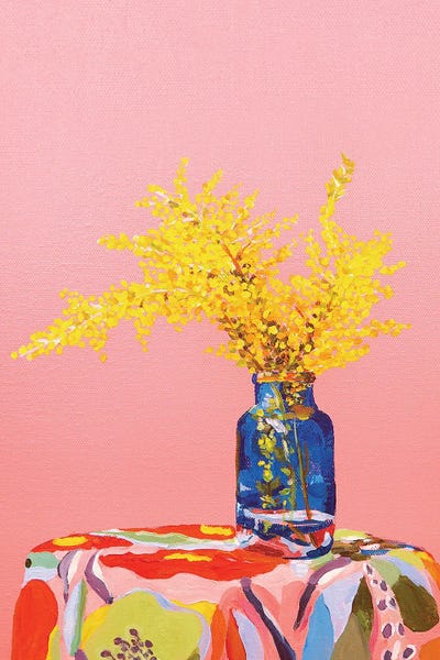 Fine Art Print: Yellow On Pink Flower Delight by Pretty Painter