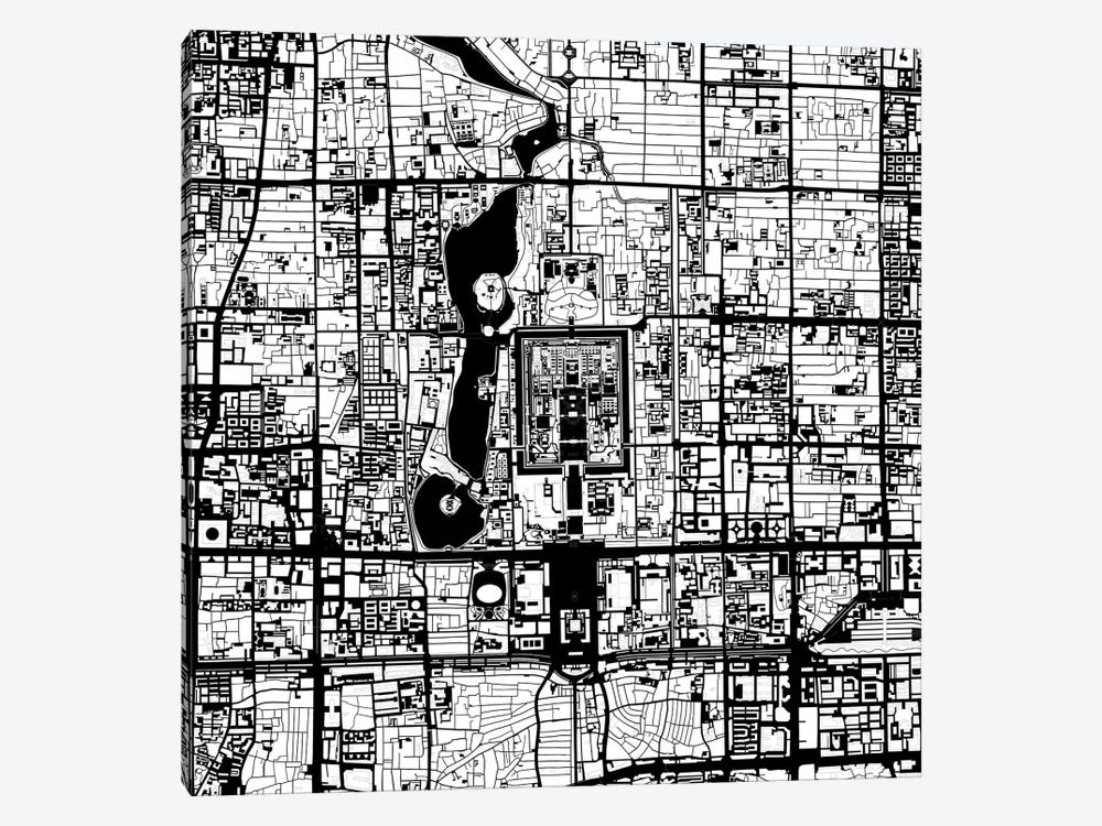 Beijing Black And White by Planos Urbanos 1-piece Canvas Wall Art
