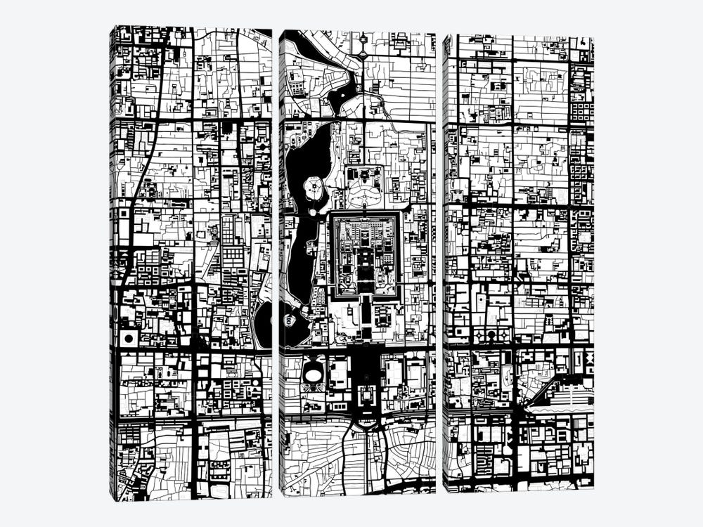 Beijing Black And White by Planos Urbanos 3-piece Canvas Wall Art