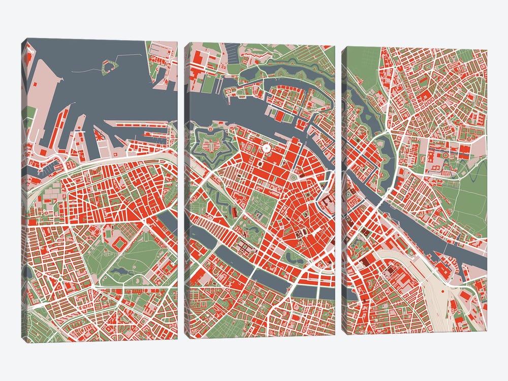 Copenhague Classic by Planos Urbanos 3-piece Art Print