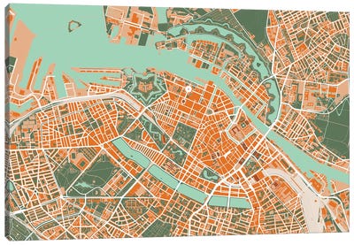 Copenhague Orange Canvas Art Print - Planos Urbanos
