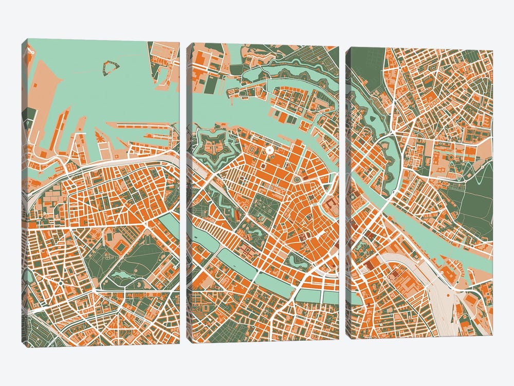 Copenhague Orange by Planos Urbanos 3-piece Canvas Art