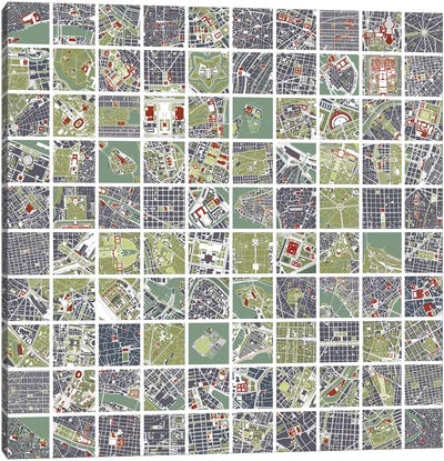 20 Cities Fragments Canvas Art Print - Planos Urbanos