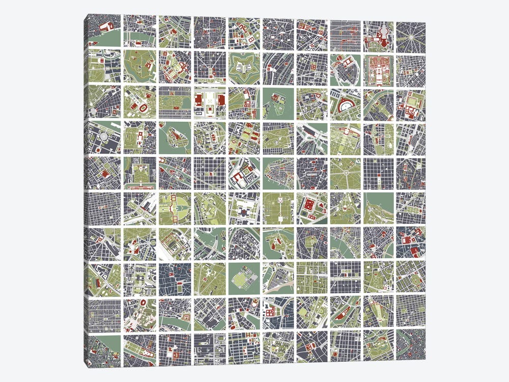 20 Cities Fragments by Planos Urbanos 1-piece Canvas Print