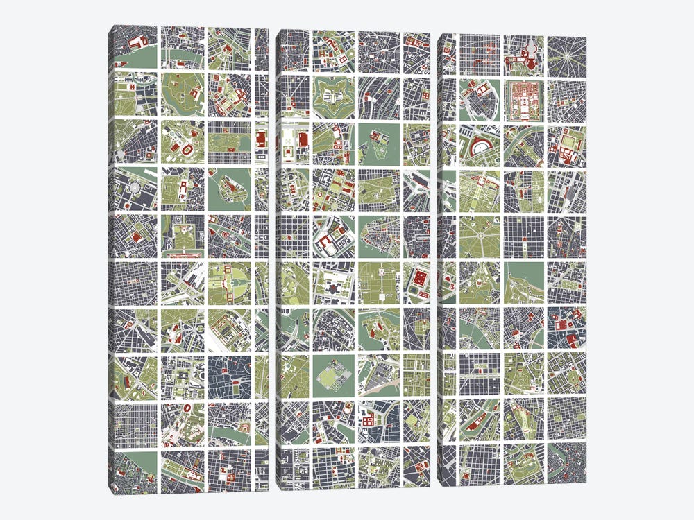 20 Cities Fragments by Planos Urbanos 3-piece Art Print