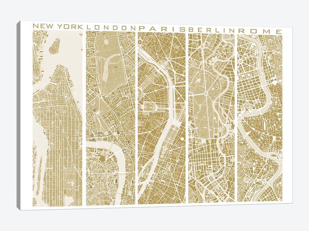 Five Cities Gold by Planos Urbanos 1-piece Art Print