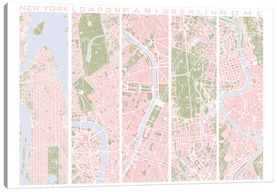 Five Cities Vintage Canvas Art Print - Rome Maps