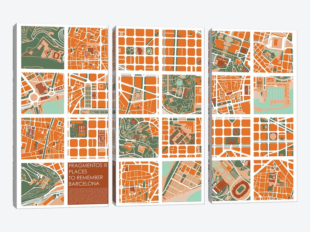 Fragments III Barcelona by Planos Urbanos 3-piece Canvas Print