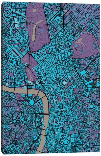 London Twilight Canvas Art Print - Abstract Maps Art