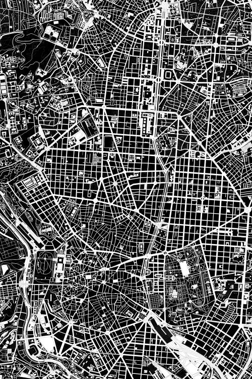 Madrid Black And White by Planos Urbanos wall art