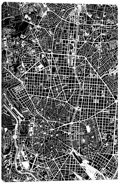 Madrid Black And White Canvas Art Print - Planos Urbanos