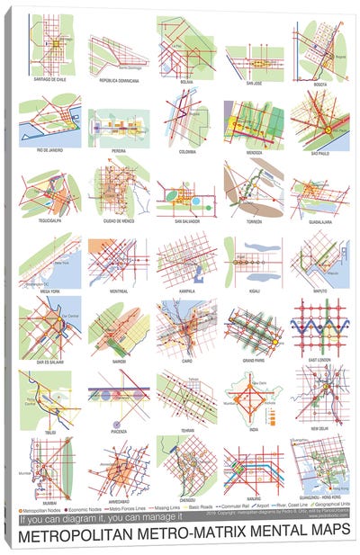 Metropolitan Metro-Matrix Mental Maps Canvas Art Print - Transit Maps