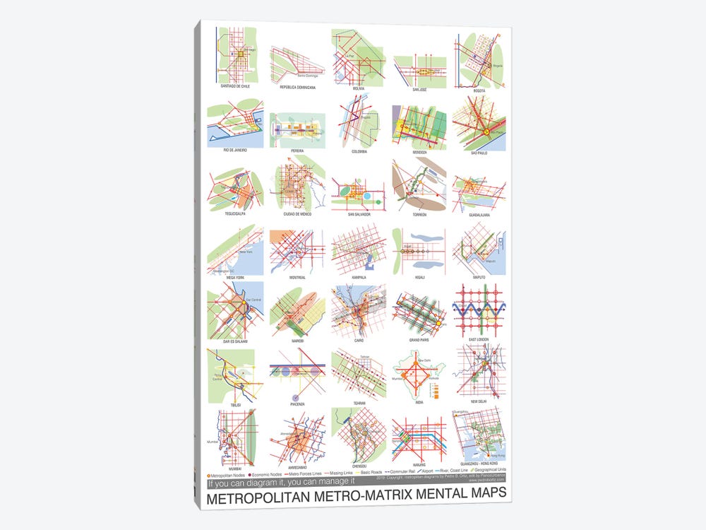 Metropolitan Metro-Matrix Mental Maps by Planos Urbanos 1-piece Canvas Art