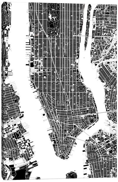 New York Black And White Canvas Art Print - New York City Map