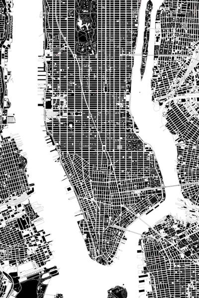 Large Map Art - Canvas Prints: New York Black And White by Planos Urbanos