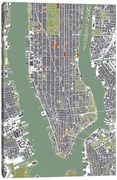 New York City Engraving Canvas Art Print - Abstract Maps Art