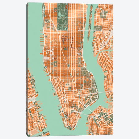New York City Orange Canvas Print #PUB49} by Planos Urbanos Canvas Wall Art