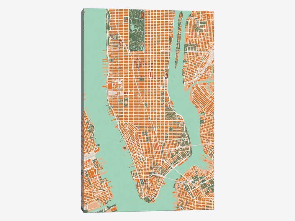 New York City Orange by Planos Urbanos 1-piece Canvas Art