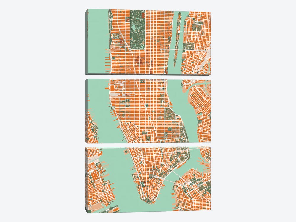 New York City Orange by Planos Urbanos 3-piece Canvas Artwork