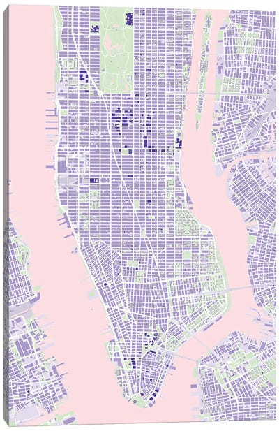 New York Violet Canvas Art Print - Planos Urbanos