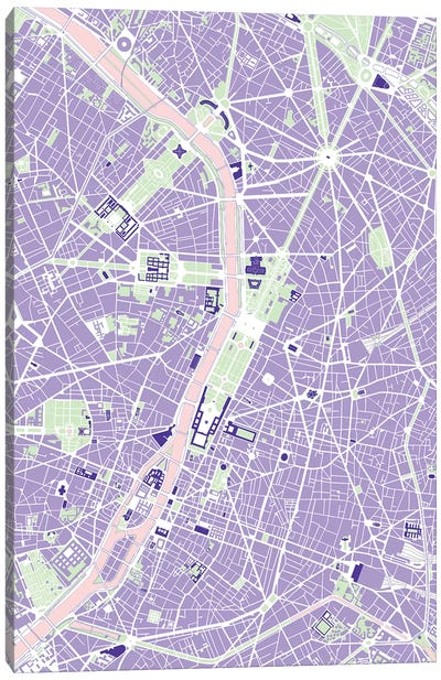 Paris Violet Canvas Art Print - Planos Urbanos