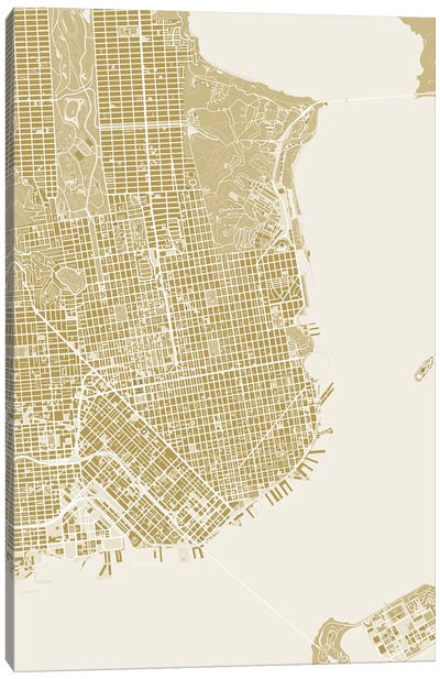 San Francisco Gold Canvas Art Print - Planos Urbanos