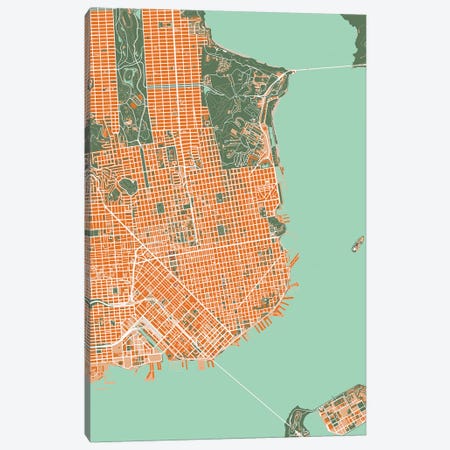 San Francisco Orange Canvas Print #PUB62} by Planos Urbanos Canvas Artwork