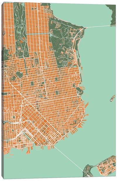 San Francisco Orange Canvas Art Print - Planos Urbanos