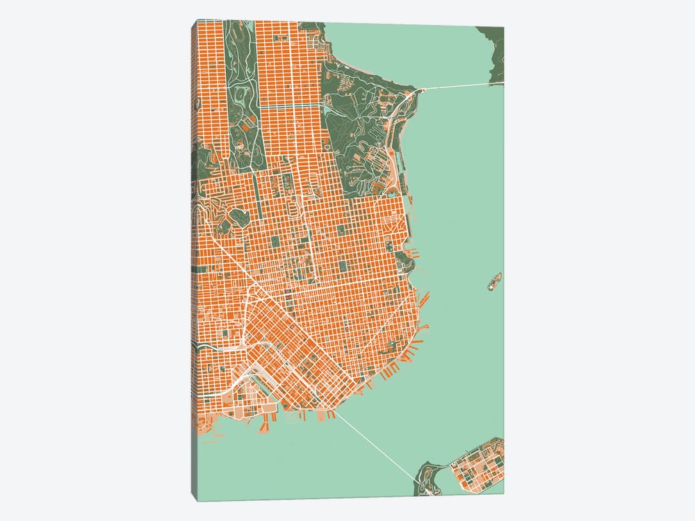 San Francisco Orange by Planos Urbanos 1-piece Canvas Art Print