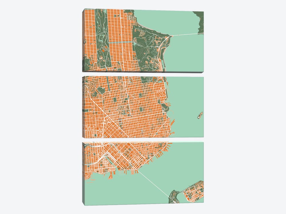 San Francisco Orange by Planos Urbanos 3-piece Canvas Print