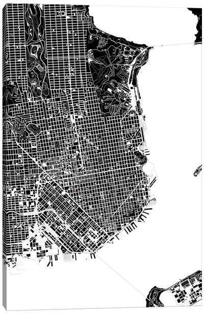 San Francisco Black And White Canvas Art Print - San Francisco Maps
