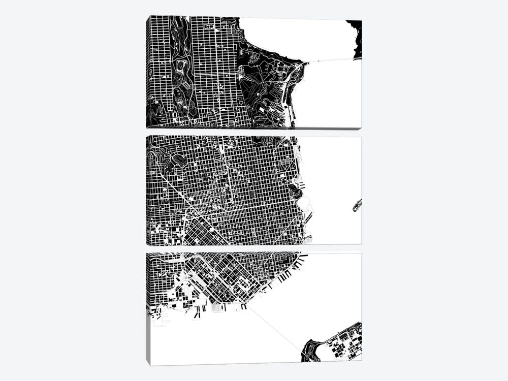 San Francisco Black And White by Planos Urbanos 3-piece Canvas Print
