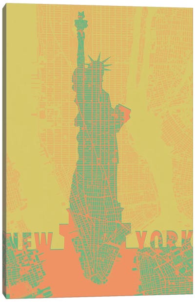 Statue Of Liberty NY Canvas Art Print - New York City Map