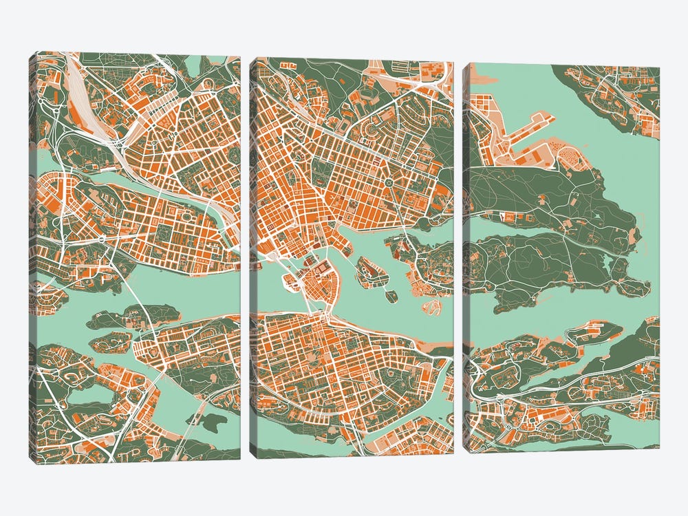 Stockholm Orange by Planos Urbanos 3-piece Art Print