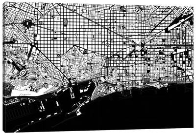 Barcelona Black And White 2 Canvas Art Print - Planos Urbanos