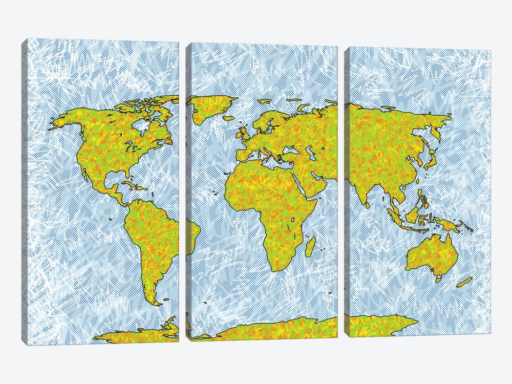 World Map by Planos Urbanos 3-piece Canvas Art