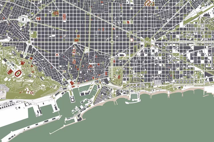 Barcelona Engraving by Planos Urbanos wall art
