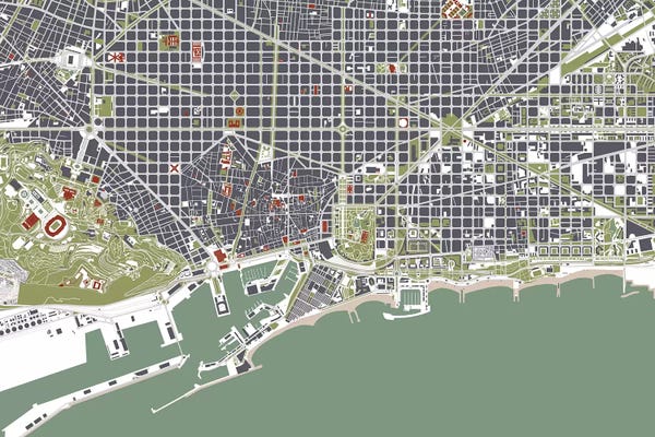 Planos Urbanos: Barcelona Engraving by Planos Urbanos