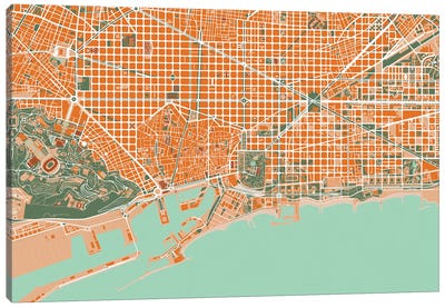 Barcelona Orange Canvas Art Print - Planos Urbanos