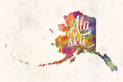 Alaska US State In Watercolor Text Cut Out by Paul Rommer canvas print