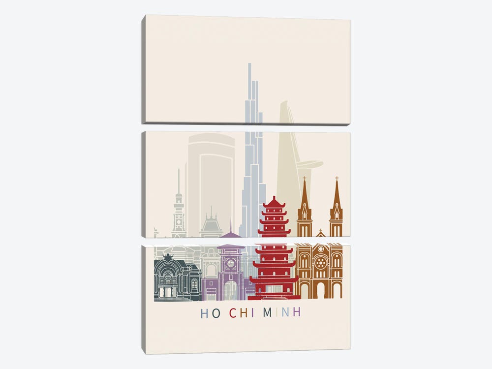 Ho Chi Minh Skyline Poster by Paul Rommer 3-piece Canvas Artwork