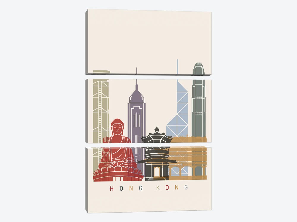 Hong Kong Skyline Poster II by Paul Rommer 3-piece Canvas Artwork