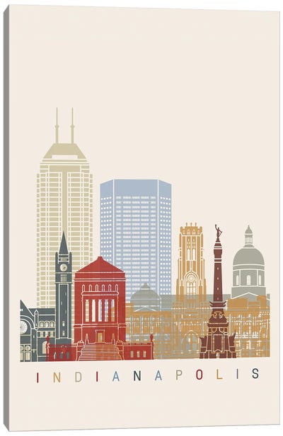 Indianapolis Skyline Poster Canvas Art Print - Indiana Art