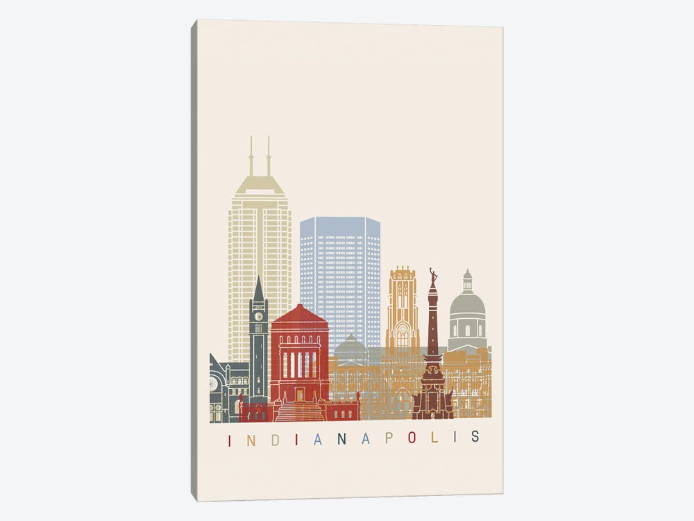 Indianapolis Skyline Poster by Paul Rommer 1-piece Canvas Wall Art