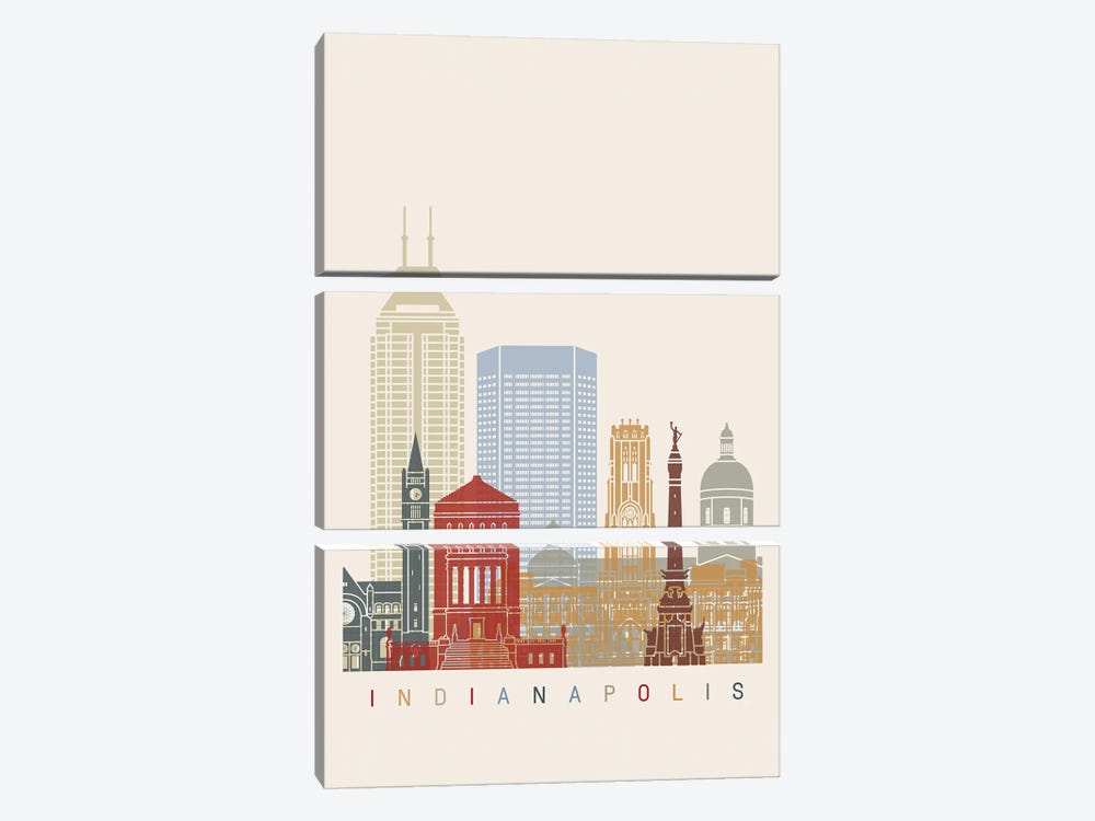 Indianapolis Skyline Poster by Paul Rommer 3-piece Canvas Art