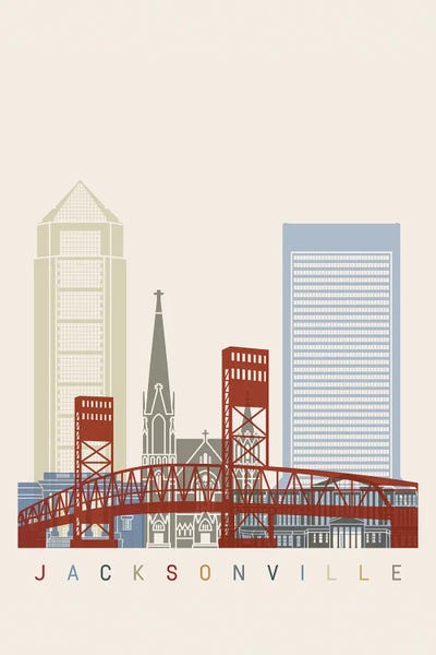 Jacksonville Skyline Poster by Paul Rommer multi panel art