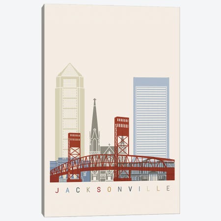 Jacksonville Skyline Poster Canvas Print #PUR1010} by Paul Rommer Canvas Art Print