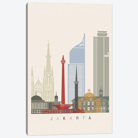 Jakarta Skyline Poster Canvas Print #PUR1012} by Paul Rommer Canvas Print