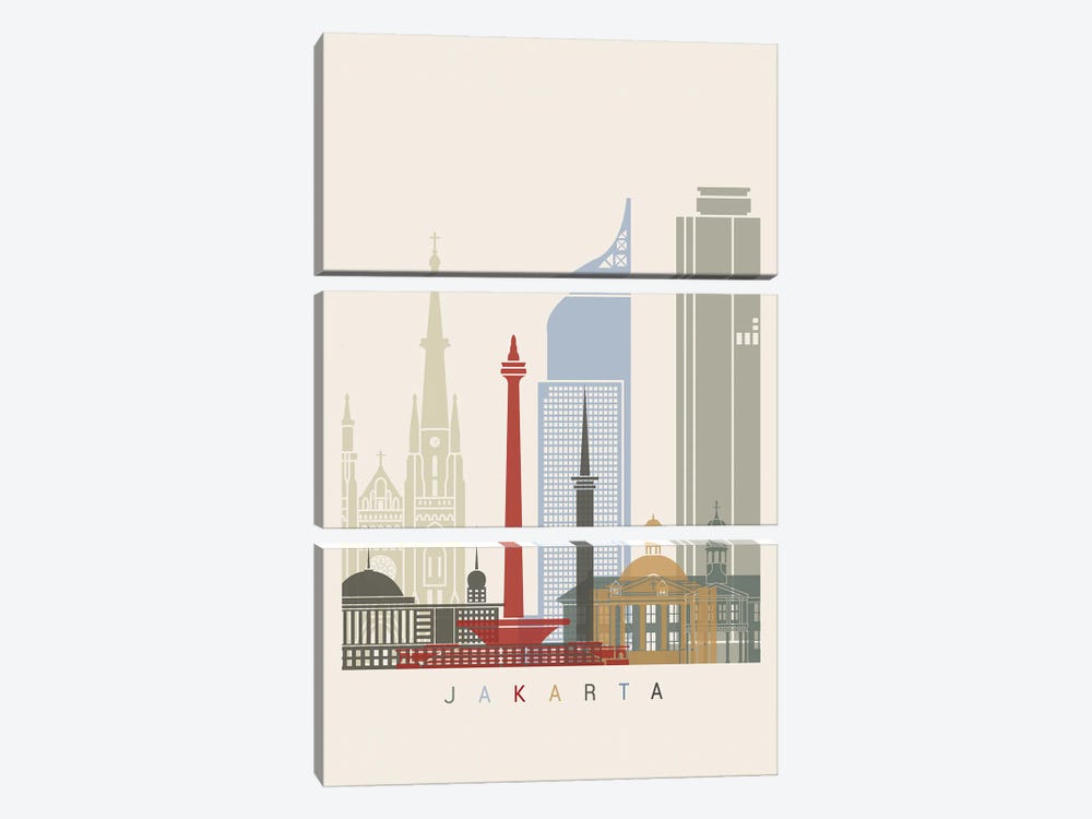 Jakarta Skyline Poster by Paul Rommer 3-piece Canvas Art Print